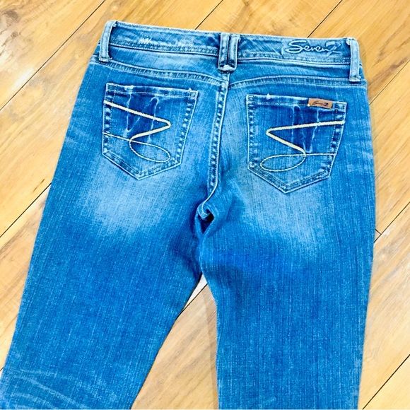 Seven 7 boot cut flare leg distressed style blue denim jeans small 28 wa… - Picture 6 of 11
